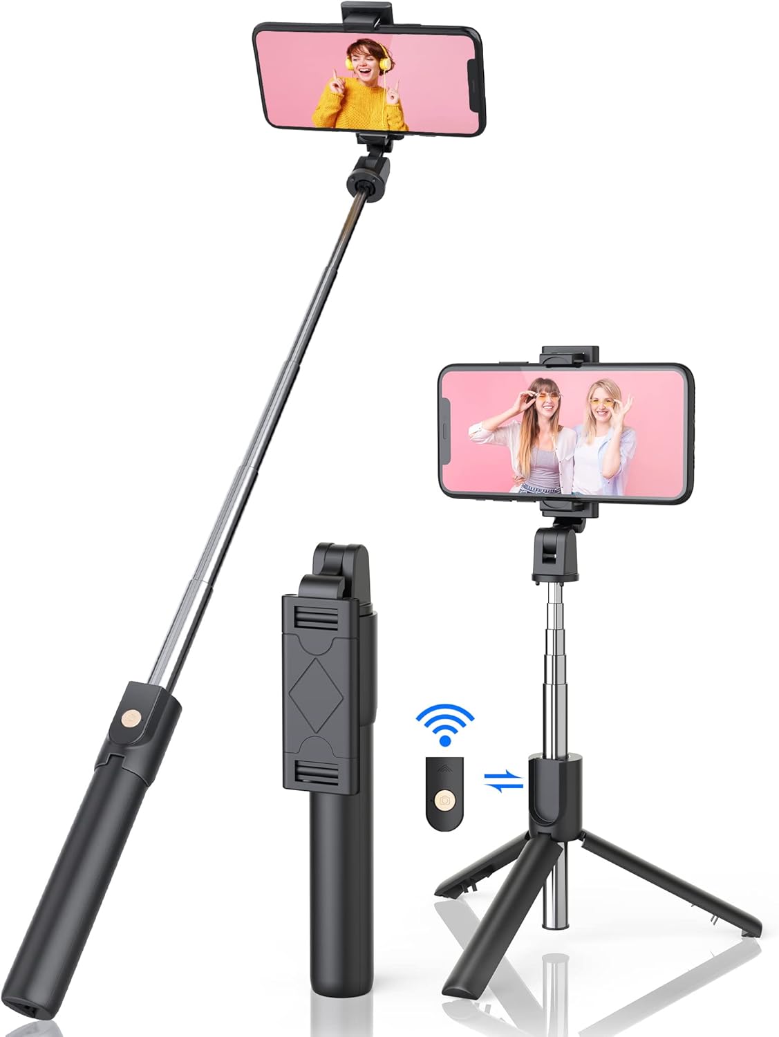 3-in-1 Bluetooth Selfie Stick Tripod Monopod with Remote Control, Telescopic Selfie Stick with Aluminum Alloy Material, Portable & Lightweight, Compatible with iPhone & Android Smartphones - Ideal for Travel, Parties, Weddings, and Group Photos Image