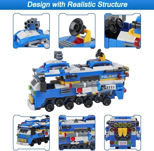 6-in-1 City SWAT Police Vehicle Building Blocks Set – 158-Piece DIY Assemble Scene with Modern Buildings & Character Dolls for Kids 6+ Image