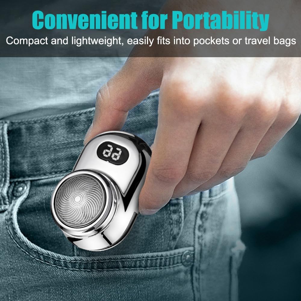 Fast Charging Digital Display Mini Shaver with Mirror | Portable USB-C Rechargeable Electric Shaver | Compact Travel Shaver for Men - Upgrade with High-Performance Blades Image