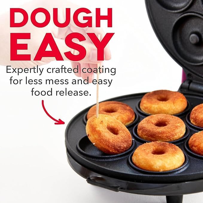 Mini Donut Maker Machine – Kid-Friendly Breakfast and Snack Maker with Non-Stick Surface, Delightful Donut Print Design, Makes 7 Doughnuts (Multi) Image