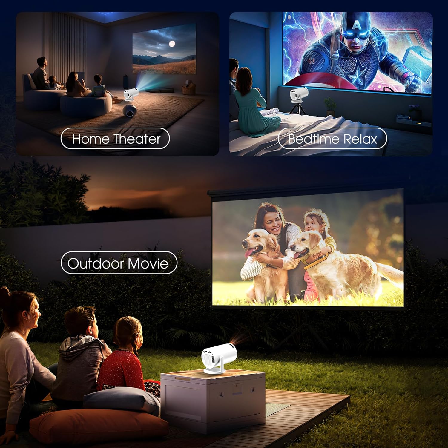 Mini Projector 2024 | Upgraded 1080P Native 4K Support | Portable Projector with Dual Control | WiFi 6, BT5.2, 180° Keystone Image