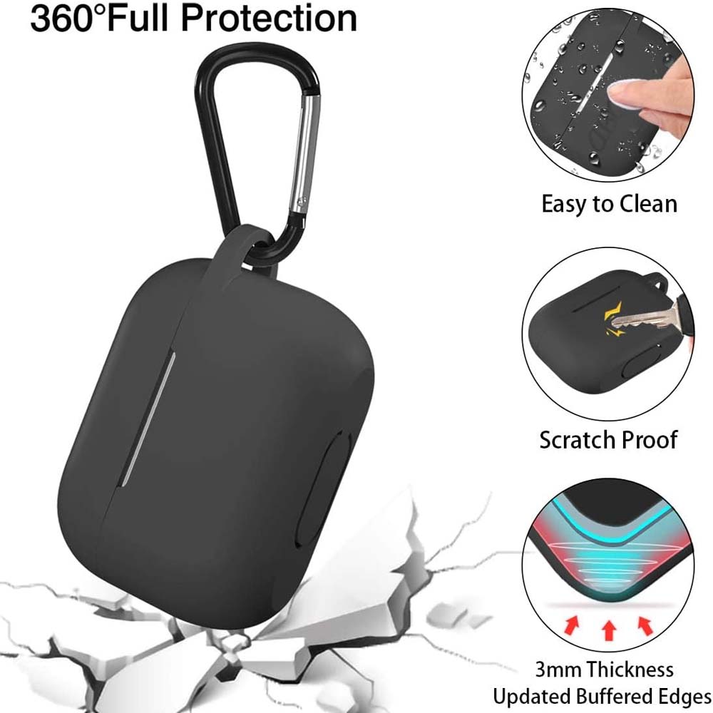 AC05 AirPods Pro Protective Case. Shockproof silicone cover with carabiner clip. Wireless charging compatible & LED visible. Image
