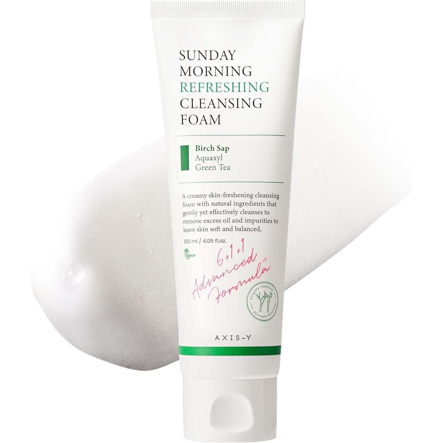 AXIS-Y Sunday Morning Refreshing Cleansing Foam. Gentle Korean face wash with natural surfactants for a soft cleanse. 120ml. Image