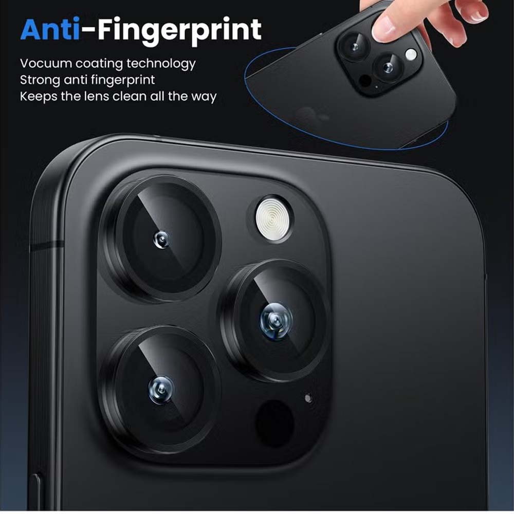 iPhone 14 Pro Max/15 Pro Camera Lens Protector - 3-Pack 9H Tempered Glass with Aluminum Alloy Ring (Black ) Image