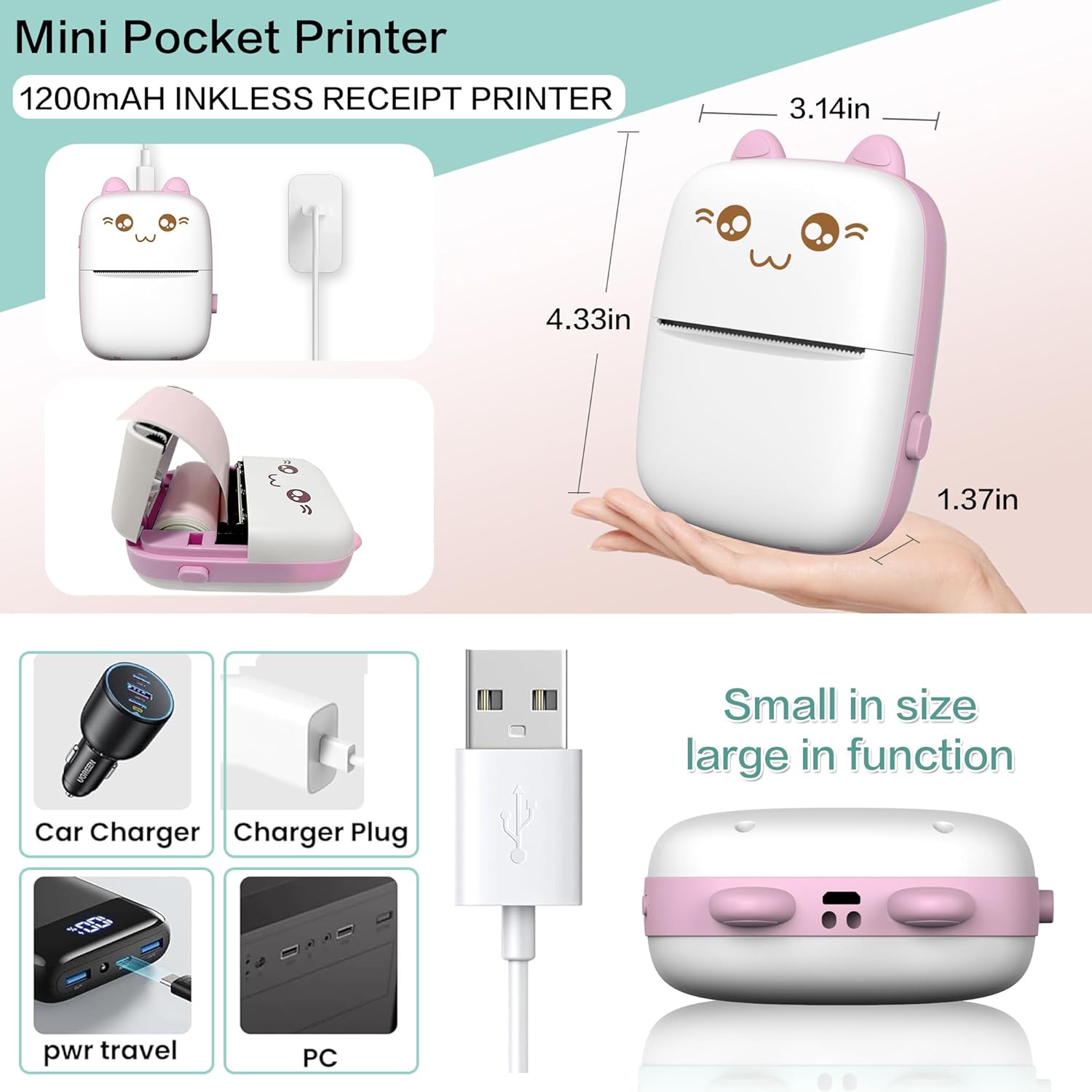 Portable Mini Sticker Printer. Inkless Bluetooth thermal printer for photos, memos & diary. iOS/Android compatible. Print on-the-go. Image