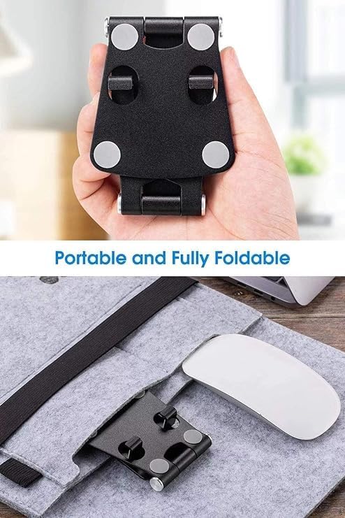 Fully Foldable Adjustable Cell Phone Stand | Desktop Phone Holder Cradle Dock for iPhone, iPad, Nintendo Switch, and Tablets (7-10") | Black Image