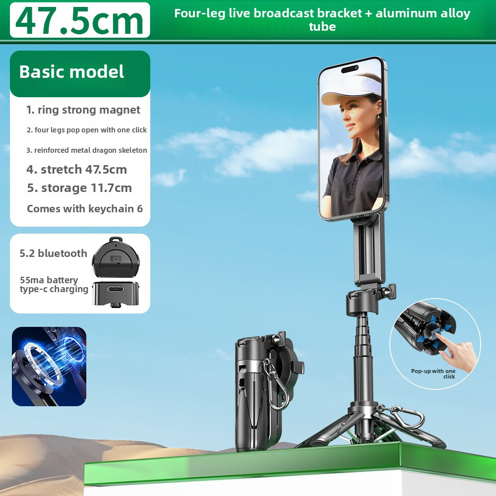 P15mini-C Magnetic Selfie Stick - Bluetooth Remote, 47.5cm Extendable, Multifunctional Camera Assistant for iPhone/Android Image