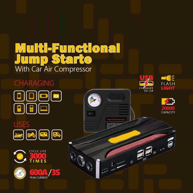 Portable Car Jump Starter & Multi-Purpose Air Blower Power Bank - 2000A Starting Current, 150PSI Air Inflator, 20,000mAh Battery Pack with LED Flashlight | Power Bank for Phones, Tablets, & More | Compact Emergency Car Jump Starter for 6L Gas & Diesel Engines Image