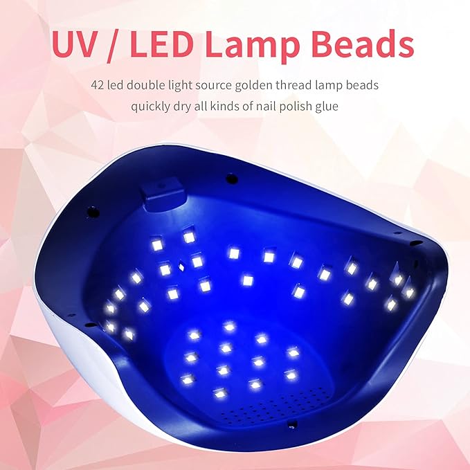 UV LED 168W Nail Lamp - Professional Nail Dryer with 42 LEDs for Gel Nail Polish, Fast Curing Nail Light with 4 Timer Settings, Colorful LED Ring & Smart Sensor, Perfect for Salon and Home Use Image