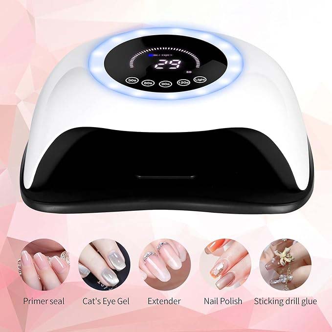 UV LED 168W Nail Lamp - Professional Nail Dryer with 42 LEDs for Gel Nail Polish, Fast Curing Nail Light with 4 Timer Settings, Colorful LED Ring & Smart Sensor, Perfect for Salon and Home Use Image