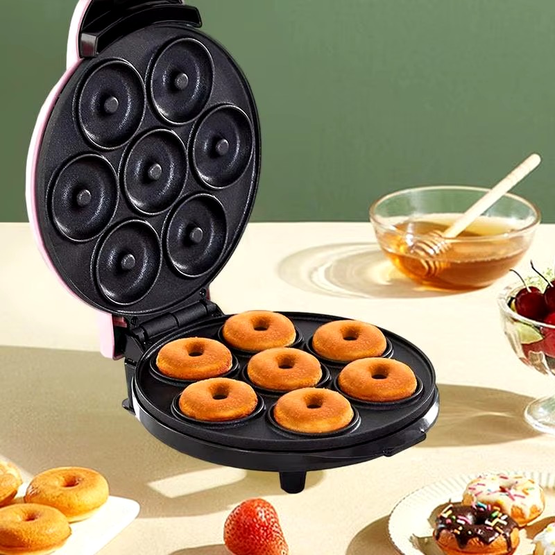 Household Electric Donut Maker - Double-Sided Heating Donut & Bread Machine, Cake Baking Pan, Non-Stick Breakfast Maker Oven for Homemade Donuts, Cakes, and Mini Bread - Easy-to-Use, Compact & Fast Heating, Ideal for Breakfast and Snacks Image