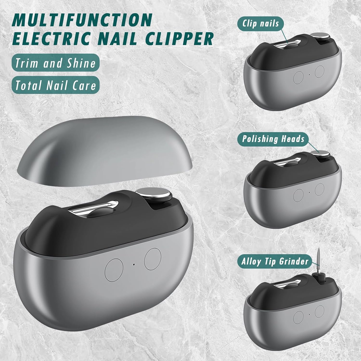 2-in-1 Electric Nail Clipper & File - USB Rechargeable Manicure/Pedicure Kit with LED Light, 2 Speeds for Professional Results Image