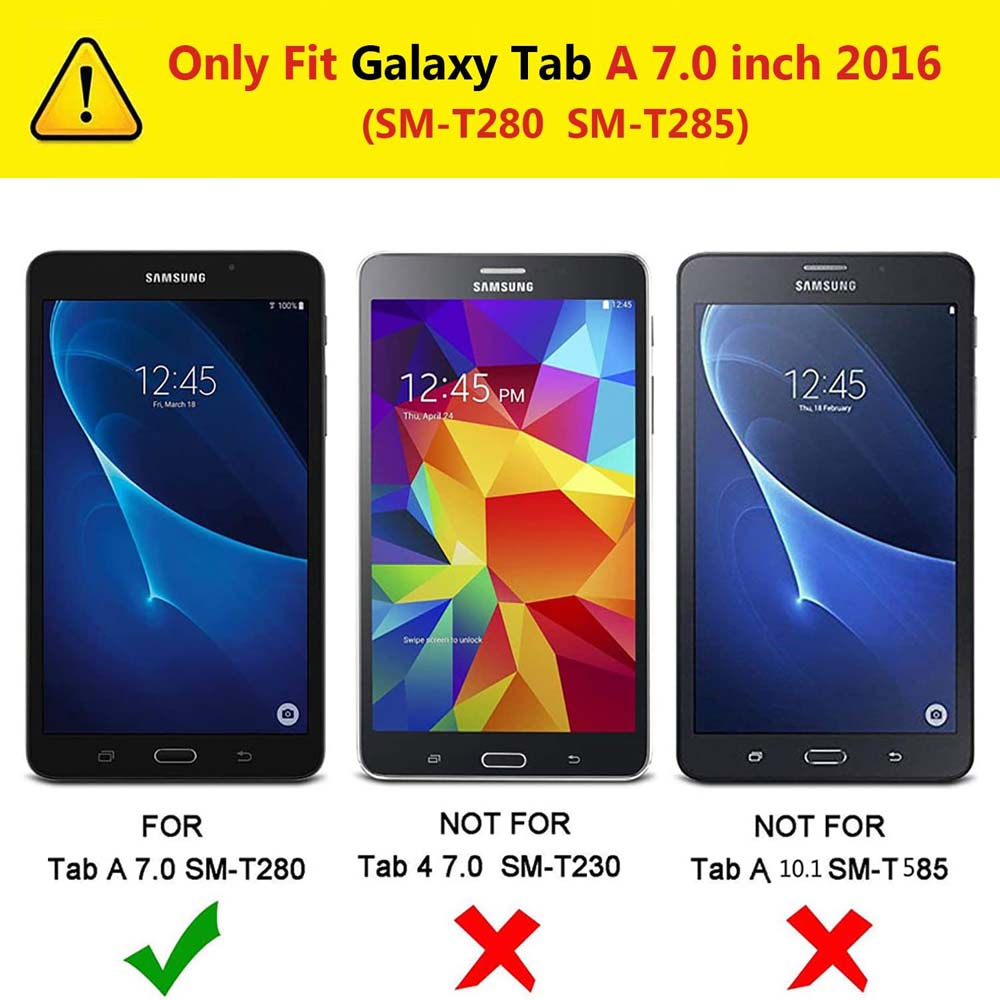 360° Rotating Stand Cover Compitable for Galaxy Tab A 7.0" 2016 Case -  SM-T280/T285, Full Protective PU Leather Case (Multi) Image