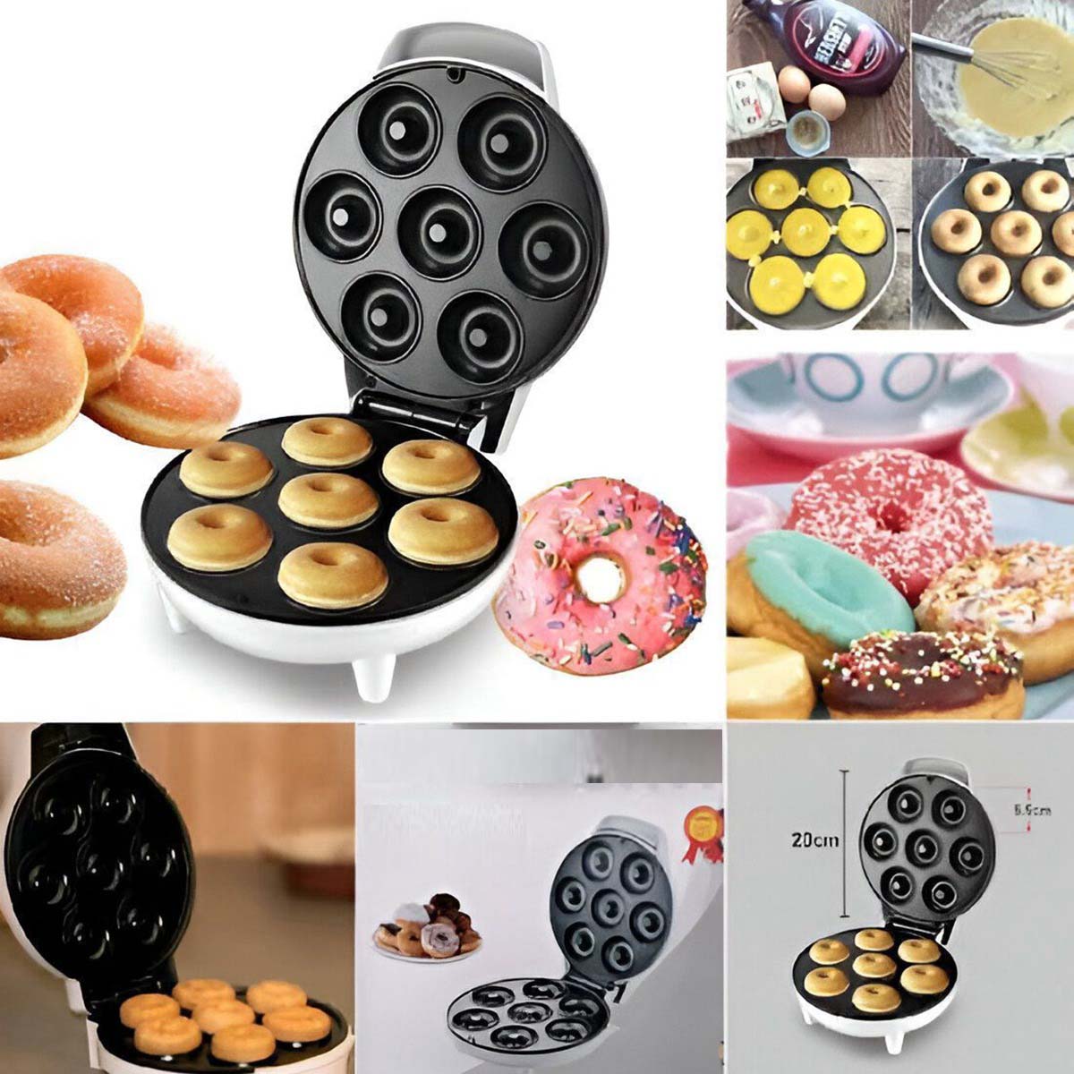 Household Electric Donut Maker - Double-Sided Heating Donut & Bread Machine, Cake Baking Pan, Non-Stick Breakfast Maker Oven for Homemade Donuts, Cakes, and Mini Bread - Easy-to-Use, Compact & Fast Heating, Ideal for Breakfast and Snacks Image