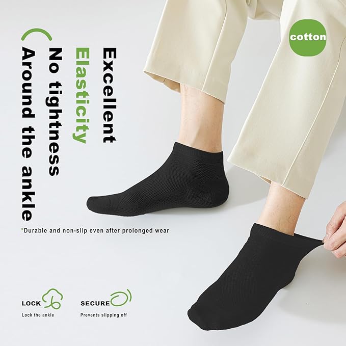 Men's Breathable Cotton Ankle Socks - 6 Pairs, Lightweight & Comfortable for All Seasons (Black) Image