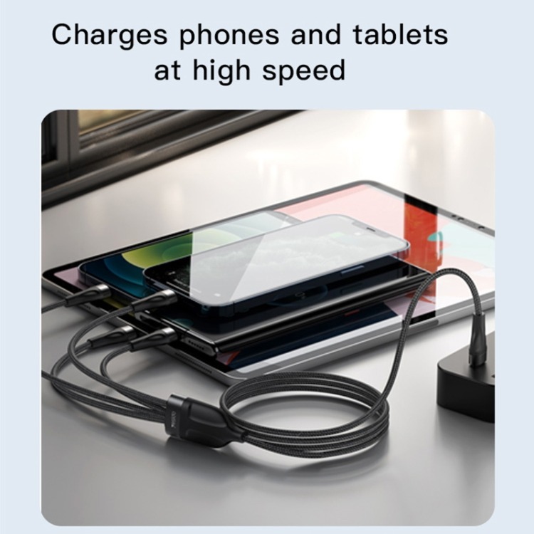 CA110 4-in-1 Type-C Data Cable – Multi-Device Charging Cable with 2 Type-C and 2 Lightning Connectors, 120cm Nylon Braided Fast Charger with Intelligent Constant Temperature Control, 20W 4A Output Image