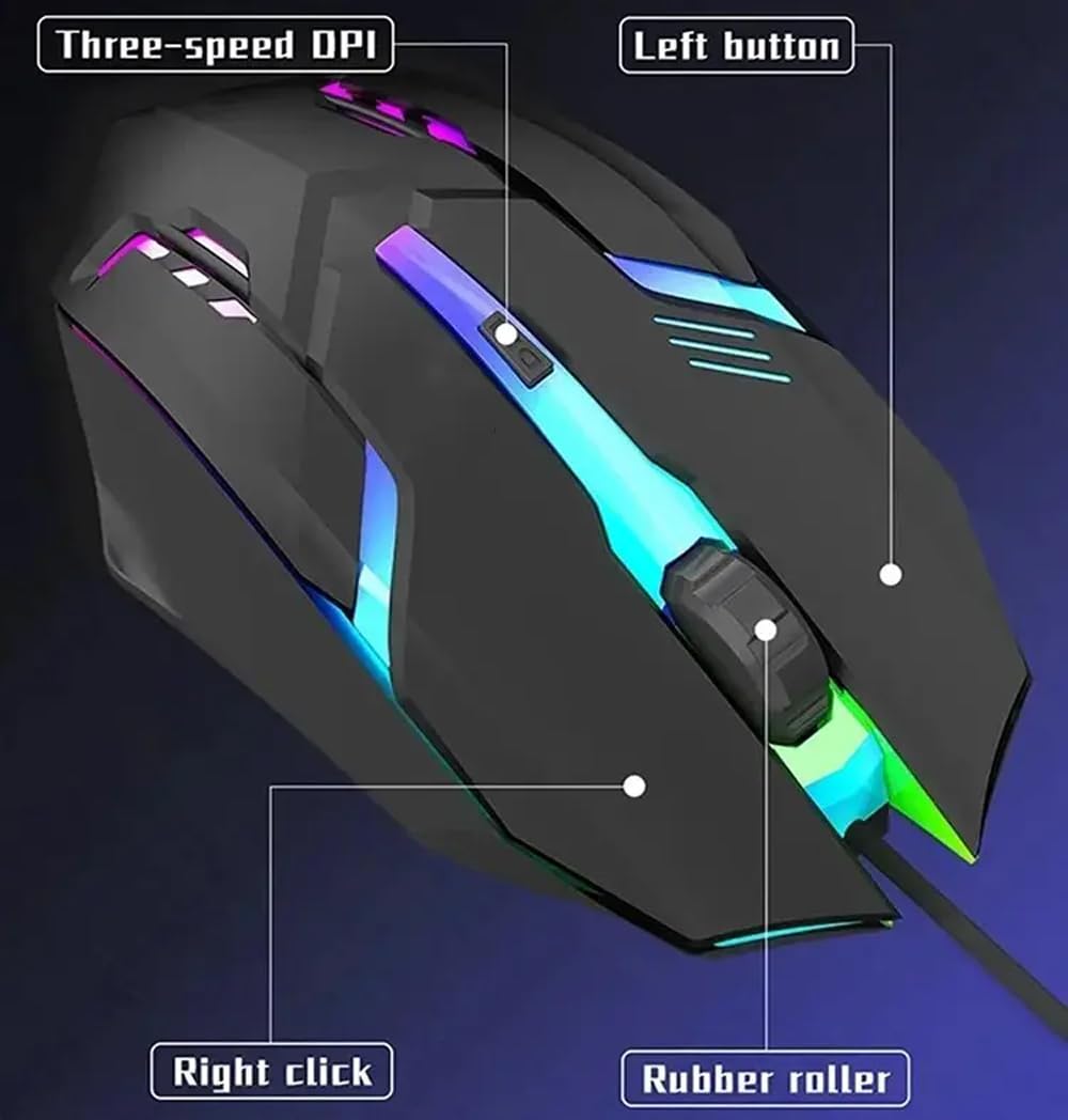 Wired Gaming Mouse with RGB Lights - Adjustable DPI & Ergonomic Design | Braided Cable, Metal Bottom & 4 Programmable Buttons | High-Precision Optical Mouse for Laptop & Computer Gaming | Durable 125cm USB Cable for Seamless Connection | Ideal for Gamers & Professionals | Sleek, Lightweight Gaming Mouse for Enhanced Control & Comfort Image