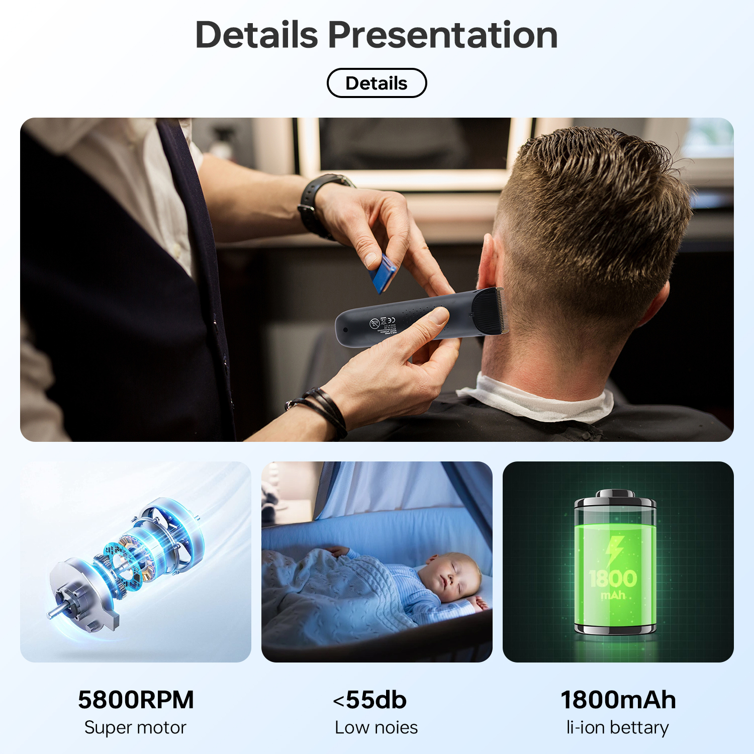 MHT-779 Rechargeable Hair Clipper - Professional Rotary Motor, 300min Runtime, LED Display Image