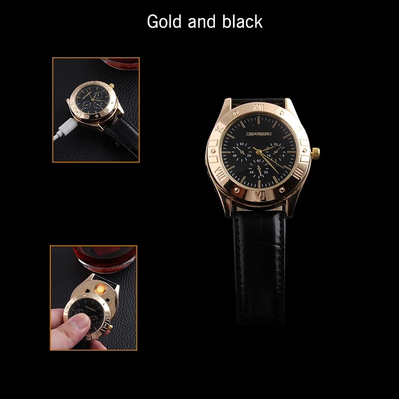 Cigarette Lighter Watch | Casual USB Charging Lighter with Heating Wire for Men (Golden) Image