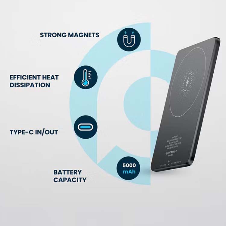 5000mAh MagSafe Power Bank - Ultra-Slim 15W Wireless Charger, Aluminum Body, Fast Charging Compitable for iPhone & Android ( Multi) Image