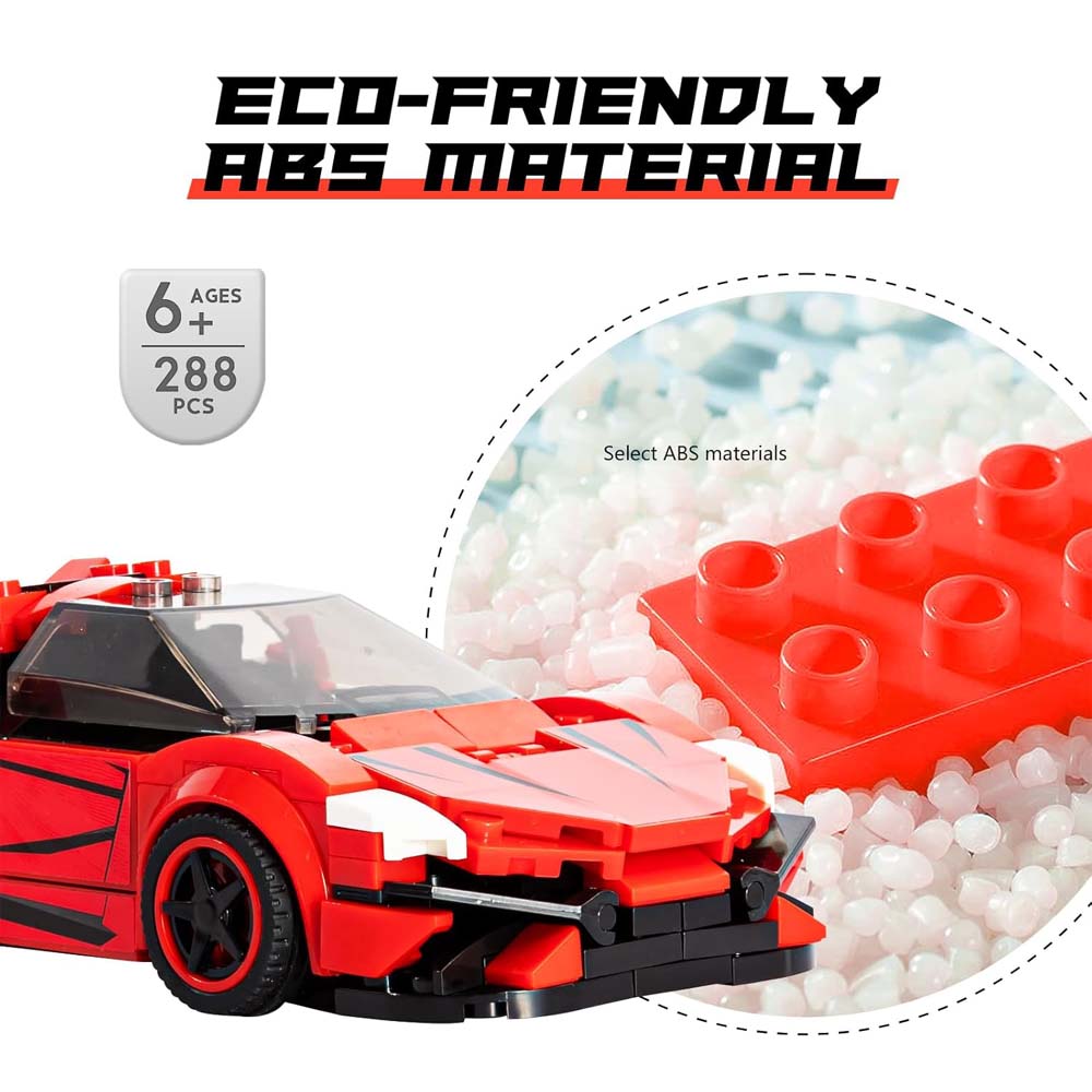 Come Alive 1:20 Scale Supercar. 288-piece red supercar building set with industrial flair. Ideal gift for kids & adults. Image