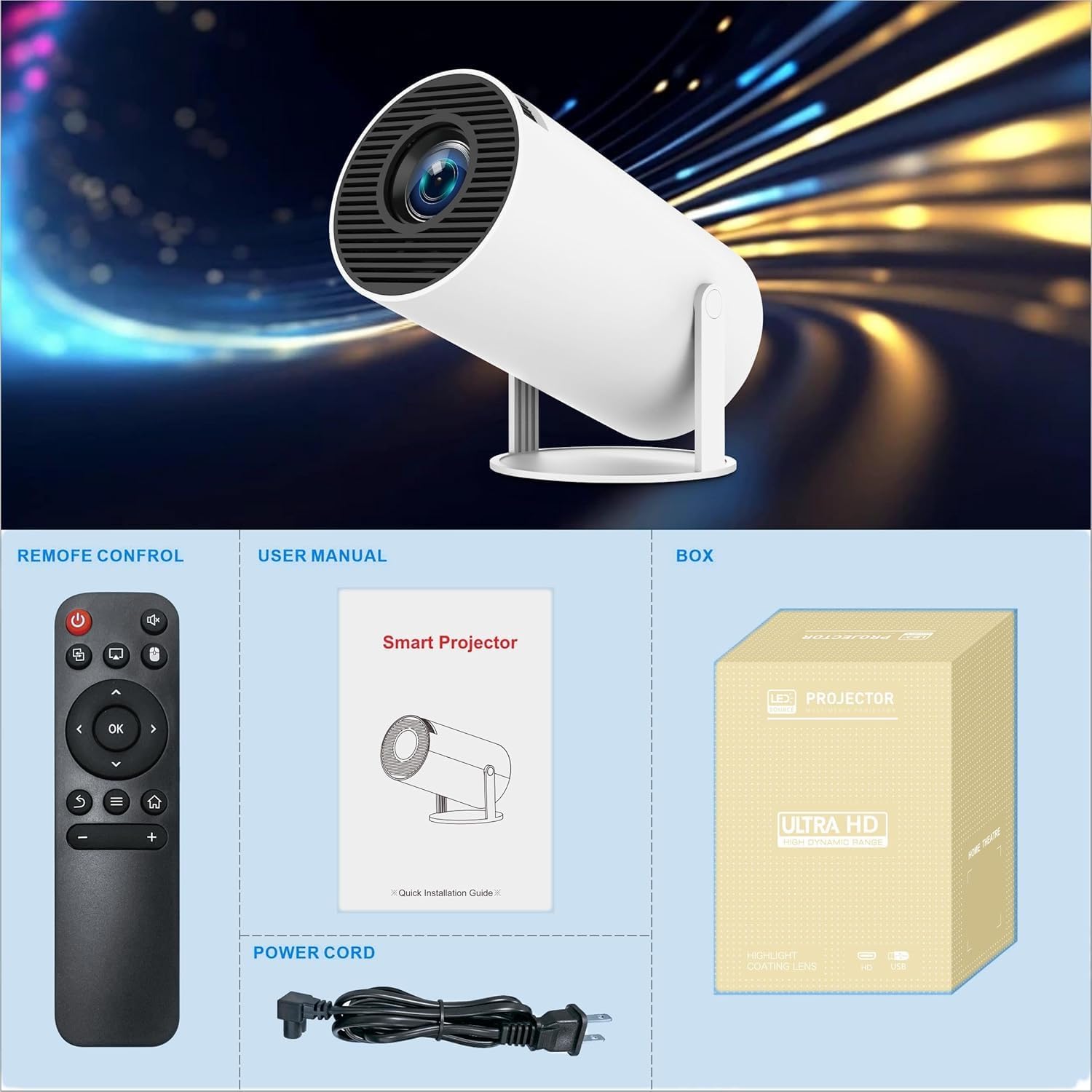 130 Inch Portable Family Projector | Android 11 Smart Camping Projector | 720P HD Display Image