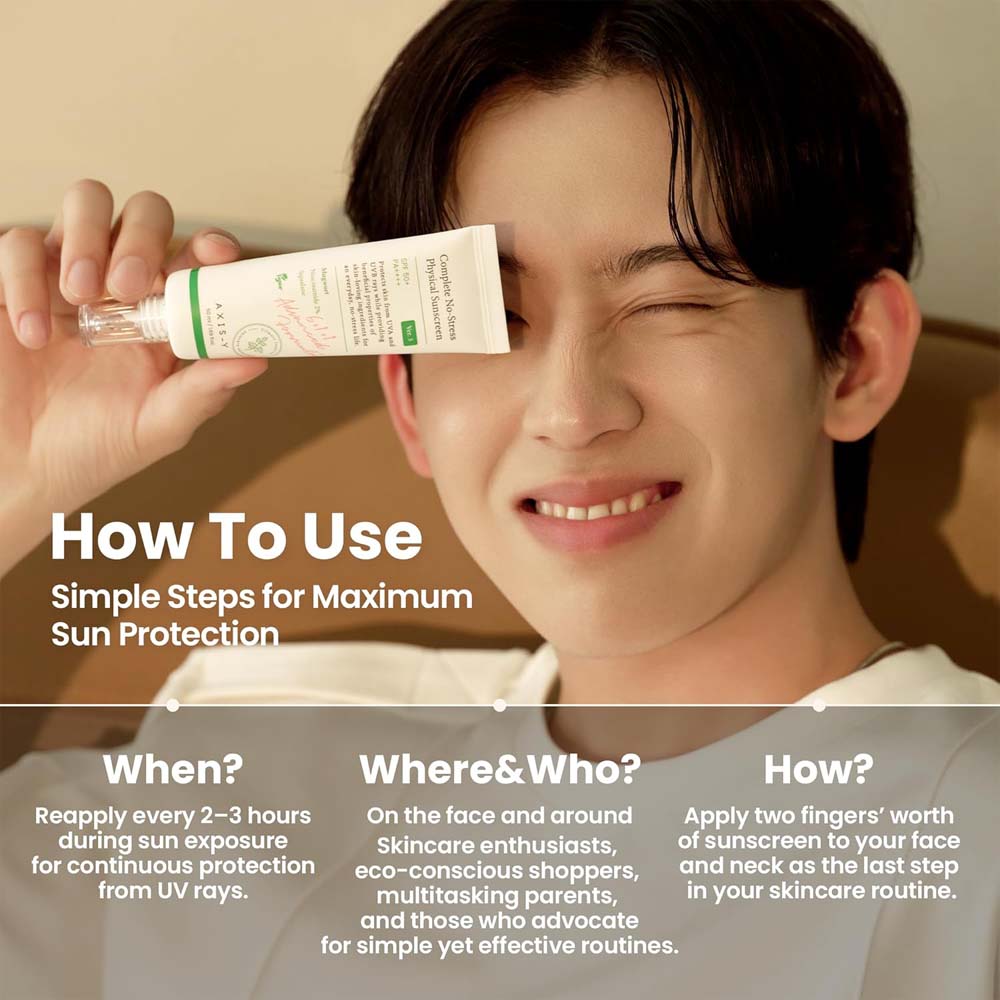 AXIS-Y No-Stress Physical Sunscreen V3. SPF 50 mineral sunblock with Niacinamide for sensitive, acne-prone skin. Vegan Korean skincare. Image