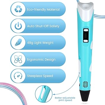 3D Pen Upgrade | Intelligent 3D Printing Pen with LCD Screen, Automatic Feeding | Includes 12 Colors PLA Filament Refills | Creative Gift for Kids Image