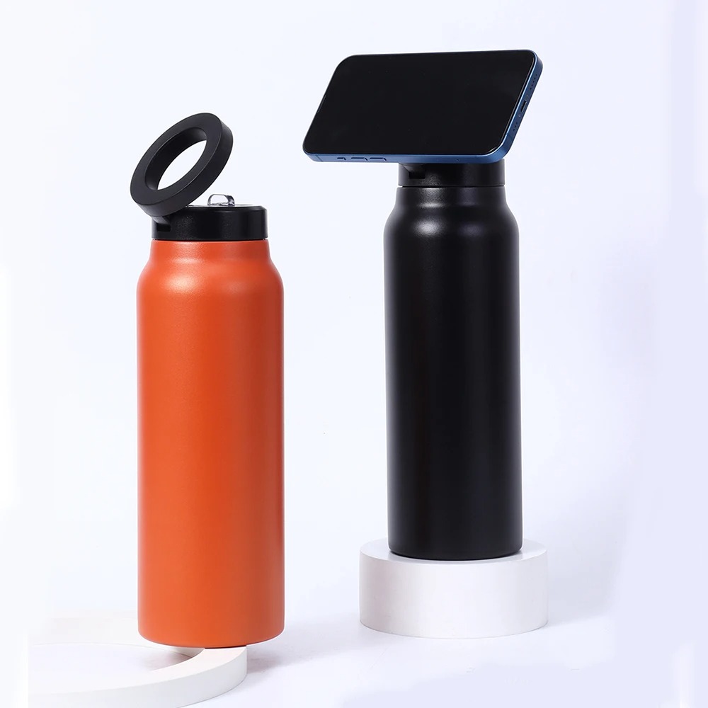 Stainless Steel Magnetic Vacuum Flask | Sports Water Bottle & Mobile Phone Holder | Portable Outdoor Thermal Insulation Cup Image