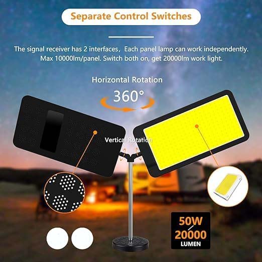 LED Work Light | 20000LM Dual-Head Adjustable, Magnetic Workshop and Camping Light | Bright, Portable, and Versatile Image