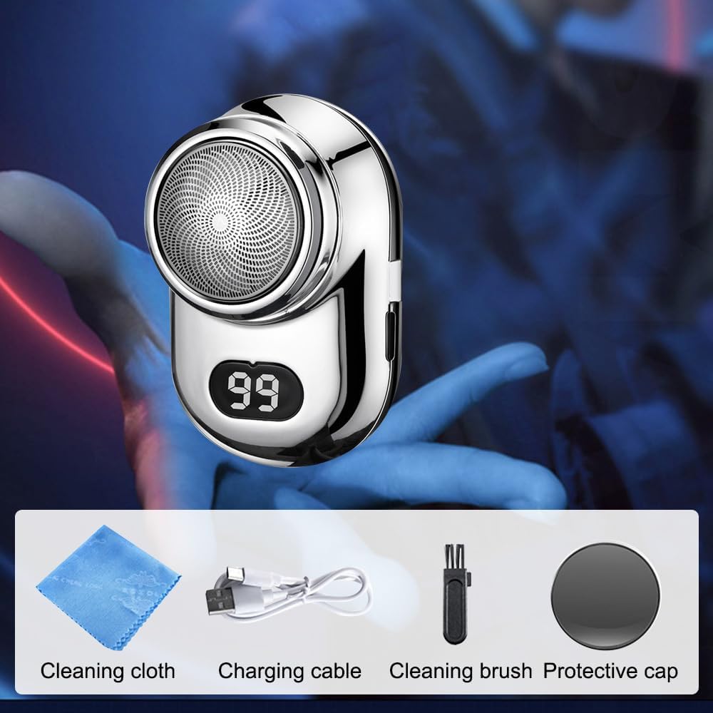 Fast Charging Digital Display Mini Shaver with Mirror | Portable USB-C Rechargeable Electric Shaver | Compact Travel Shaver for Men - Upgrade with High-Performance Blades Image