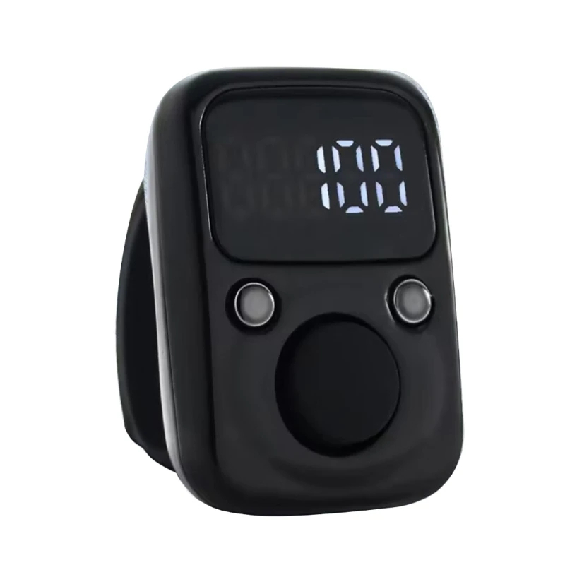 Digital LED Hand Tally Counter - Rechargeable Electronic Clicker with Luminous Display | Compact and Portable Finger Counter for Prayer, Stitch Marking, and Counting Tasks | Durable & Lightweight | Black Image