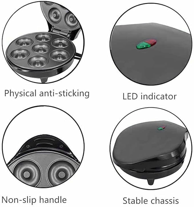 Mini Donut Maker Machine – Kid-Friendly Breakfast and Snack Maker with Non-Stick Surface, Delightful Donut Print Design, Makes 7 Doughnuts (Multi) Image