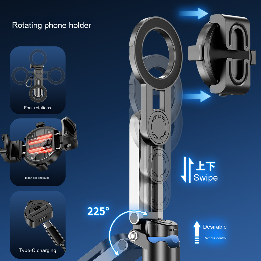 P15mini-C Magnetic Selfie Stick - Bluetooth Remote, 47.5cm Extendable, Multifunctional Camera Assistant for iPhone/Android Image