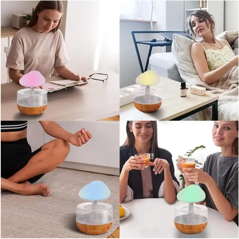 Rain Cloud Night Light Aromatherapy Humidifier Essential Oil Diffuser | 380ML 7-Color Night Light with 3 Power Levels, Water Drop Sound, Cold Fog for Sleep, Relaxation, Yoga, Bedroom, Home, Office (Multicolor) Image