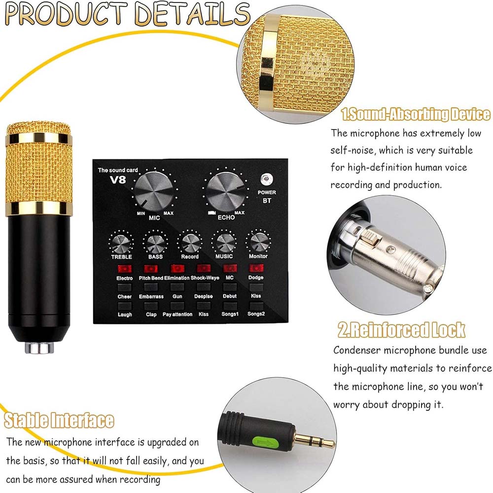Professional USB Microphone Bundle - Condenser Mic with Sound Card & Adjustable Arm Stand for Recording/Streaming Image