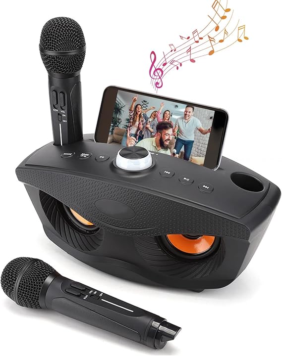 Wireless Bluetooth Speaker with 2-Piece Microphone Set | Portable Karaoke System for Home, Parties, and Events (Black) Image