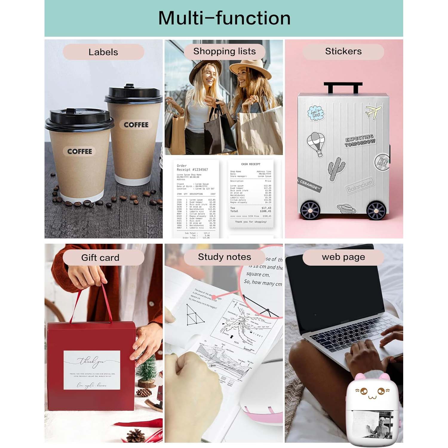 Portable Mini Sticker Printer. Inkless Bluetooth thermal printer for photos, memos & diary. iOS/Android compatible. Print on-the-go. Image