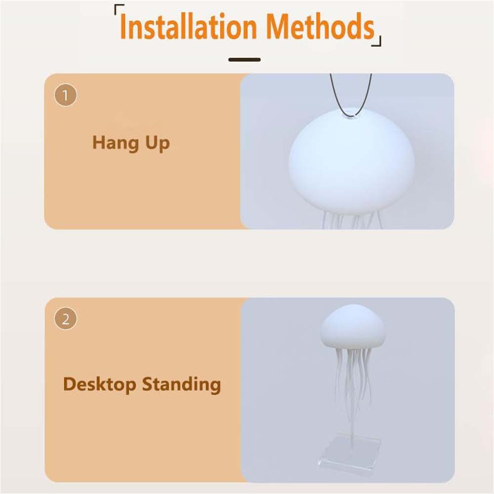 JellyFel Dancing Lamp - RGB Rechargeable Jellyfish Light with Voice Control, Touch Sensor & Gradient Effects (Hanging + Base) Image