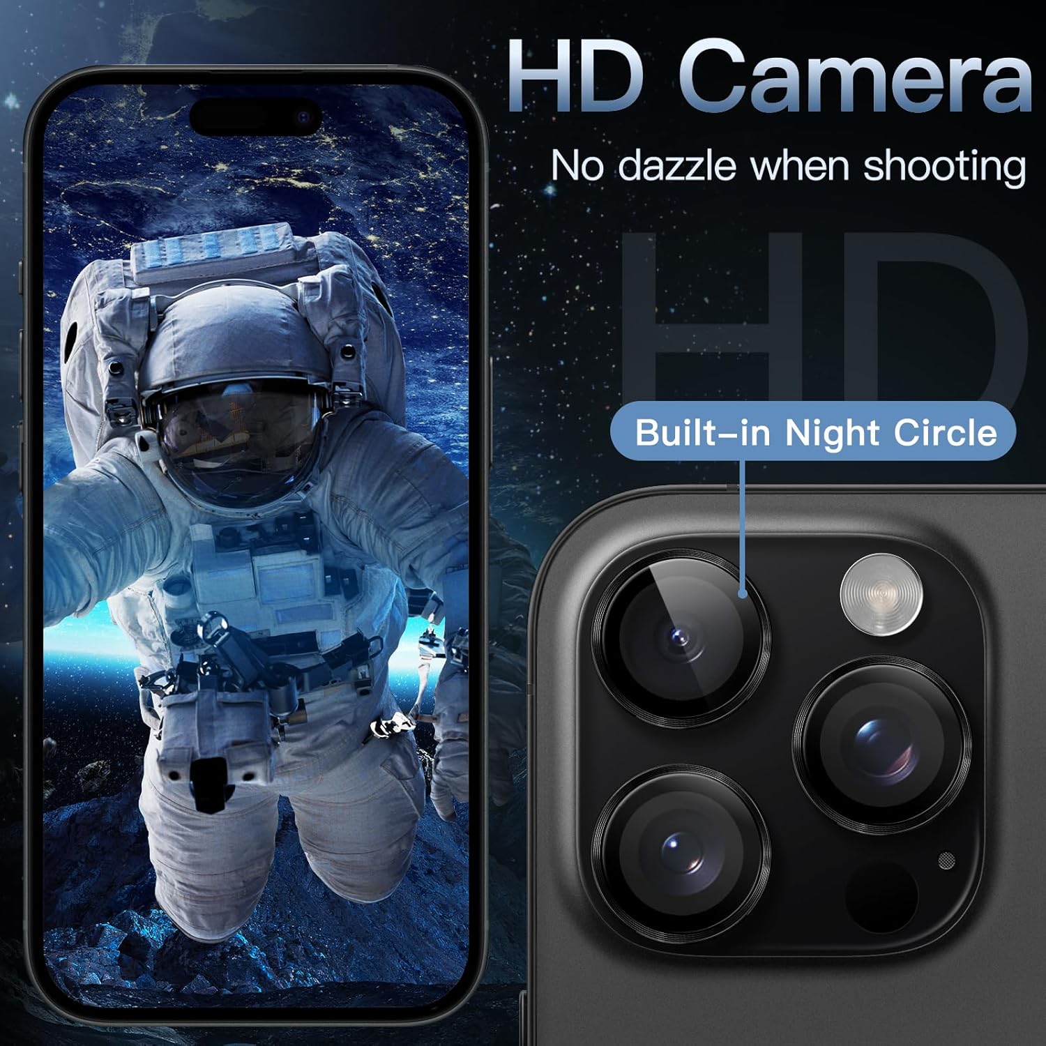 iPhone 16/17 Pro Max Camera Lens Protector - 3-Pack 9H Tempered Glass with Aluminum Alloy Ring, Anti-Scratch HD Cover (Black) Image