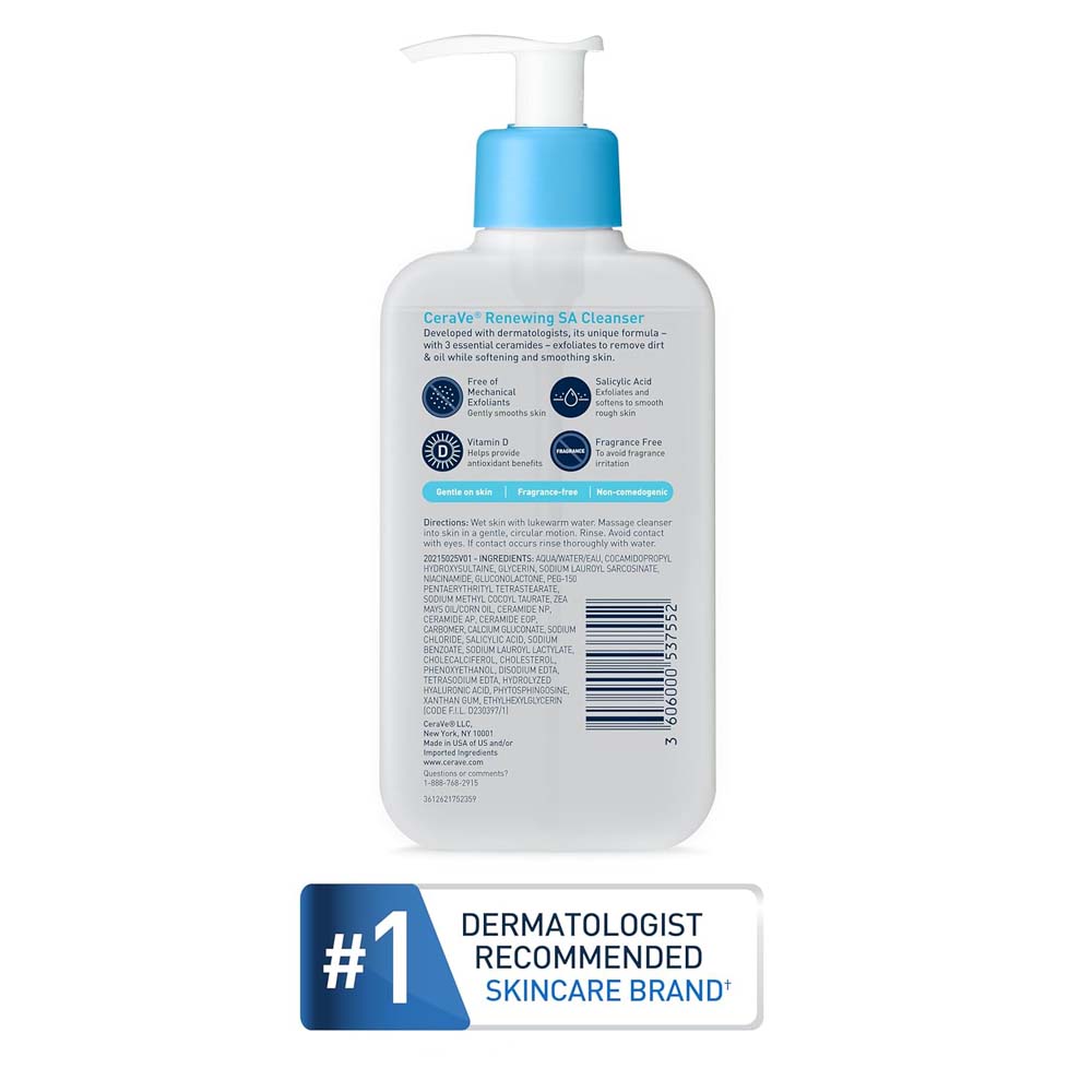 CeraVe Renewing Salicylic Acid Cleanser – Gentle BHA Exfoliating Face Wash with Hyaluronic Acid, Niacinamide & Ceramides, Smooths & Softens Skin Image