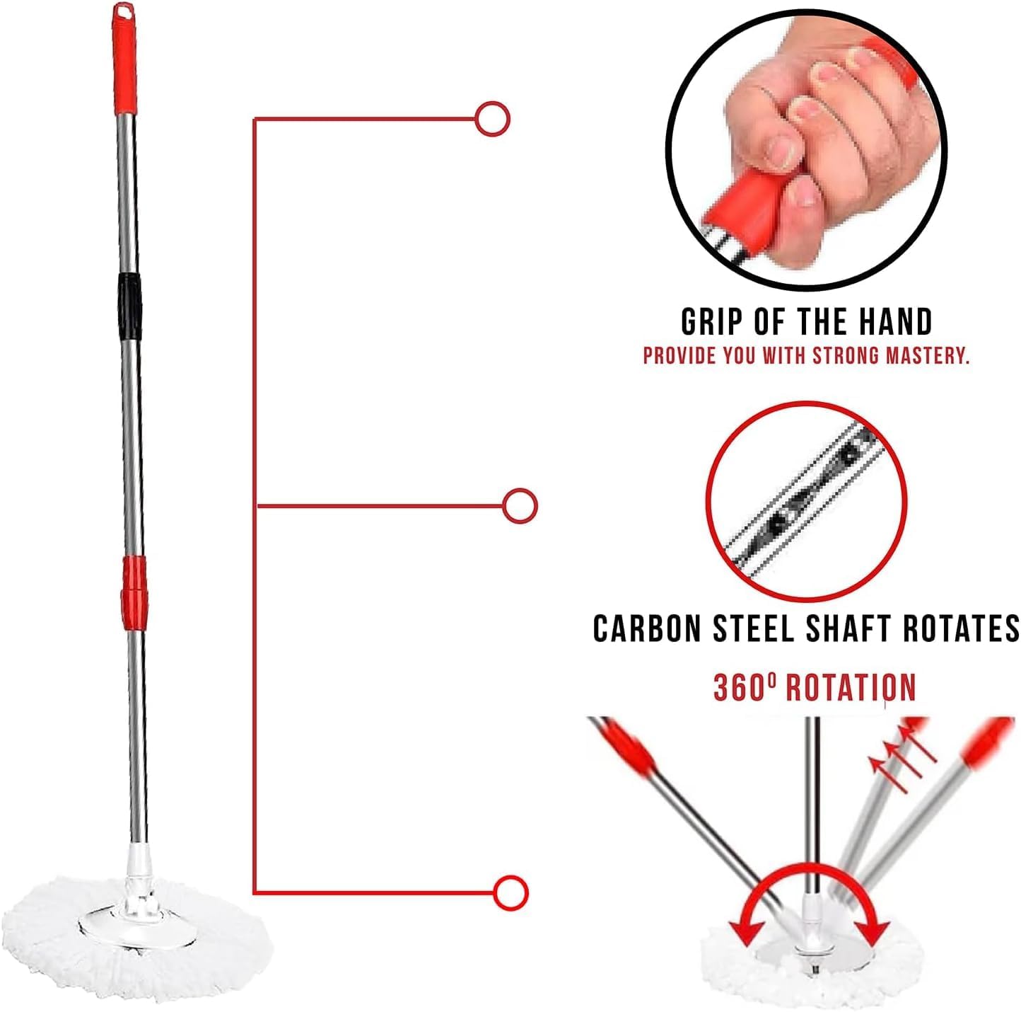 Easy Spin Mop and Bucket Set with 360° Rotation | Stainless Steel Handle & Wring Dryer Basket | Includes 2 Microfiber Mop Heads for Floor Cleaning | Ideal for Hardwood, Ceramic Tile, Marble, Laminate, and Glass Image