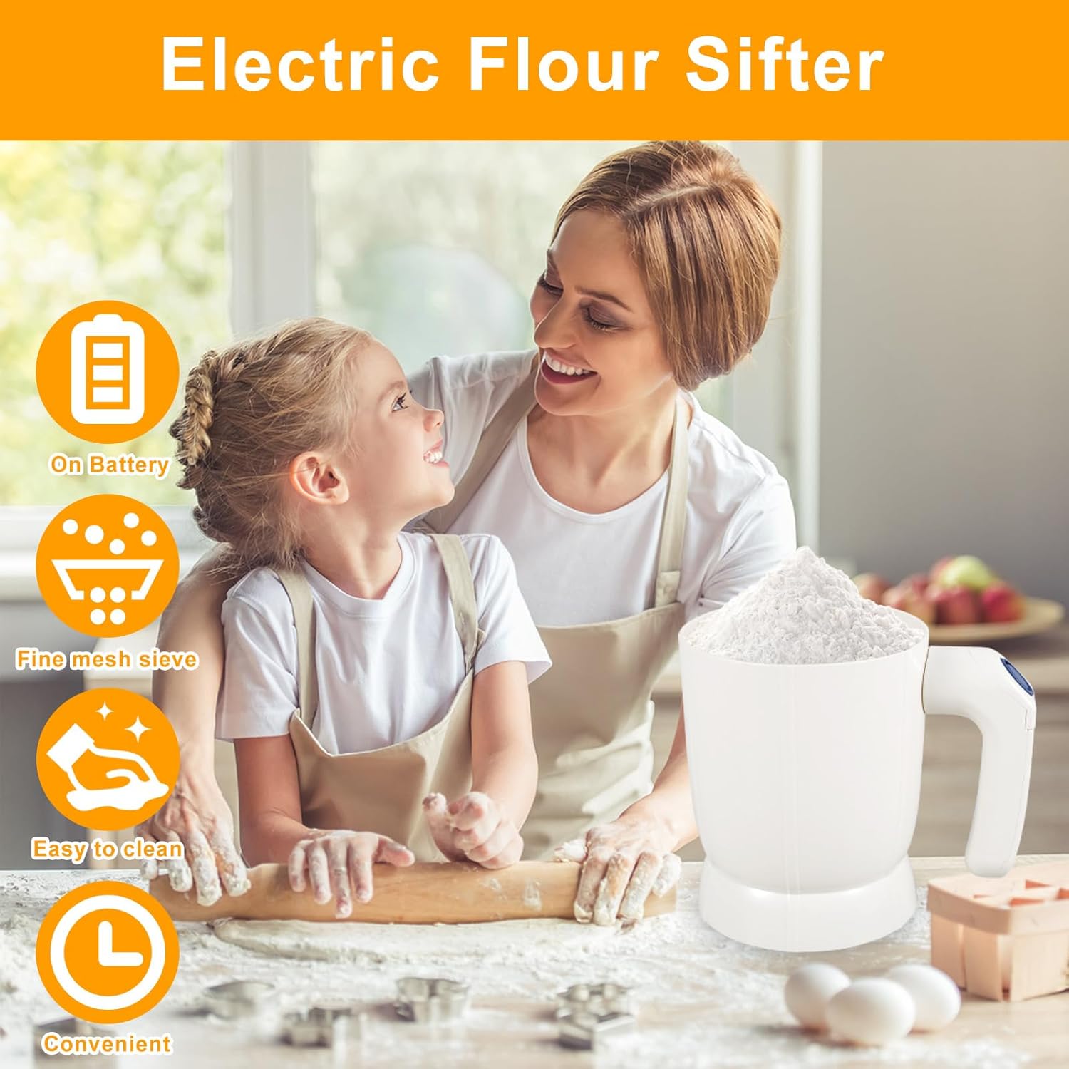 Electric Flour Sifter – Battery-Operated Steel Mesh Sieve for Effortless Baking and Pastry Making Image