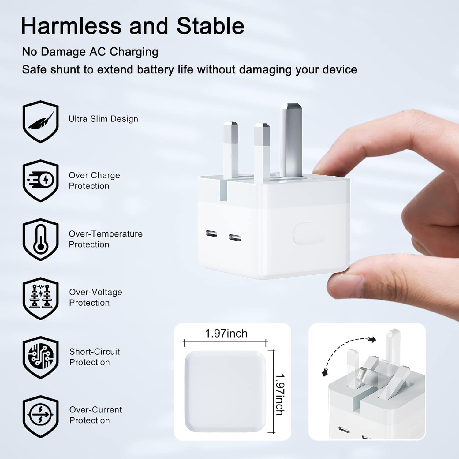 35W Dual USB-C PD Fast Charger - Foldable Compact Wall Adapter Compitable for iPhone 12-14, iPad, Samsung Galaxy, Huawei, Xiaomi & More Image