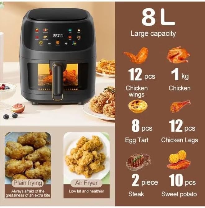 Multifunctional Digital Touch Air Fryer | 8L Capacity, 2400W Power | Sleek Black Design Image