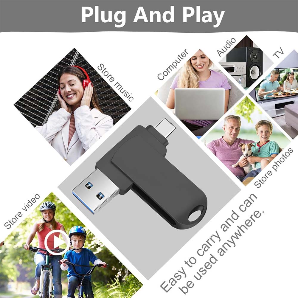 64GB USB-C Flash Drive - 170MB/s High-Speed Dual-Port Memory Stick for Android Phones, Tablets, PCs & Mac (Black) Image