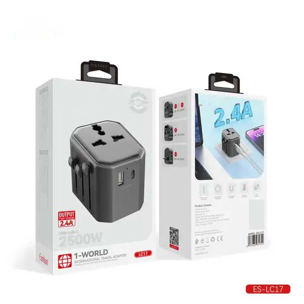 Universal Travel Adapter - All-in-One International Power Adapter with UK/US/AUS/EU Plugs & 4 USB Ports, Portable Outlet Charger Converter for Smartphones, Tablets, and More Image