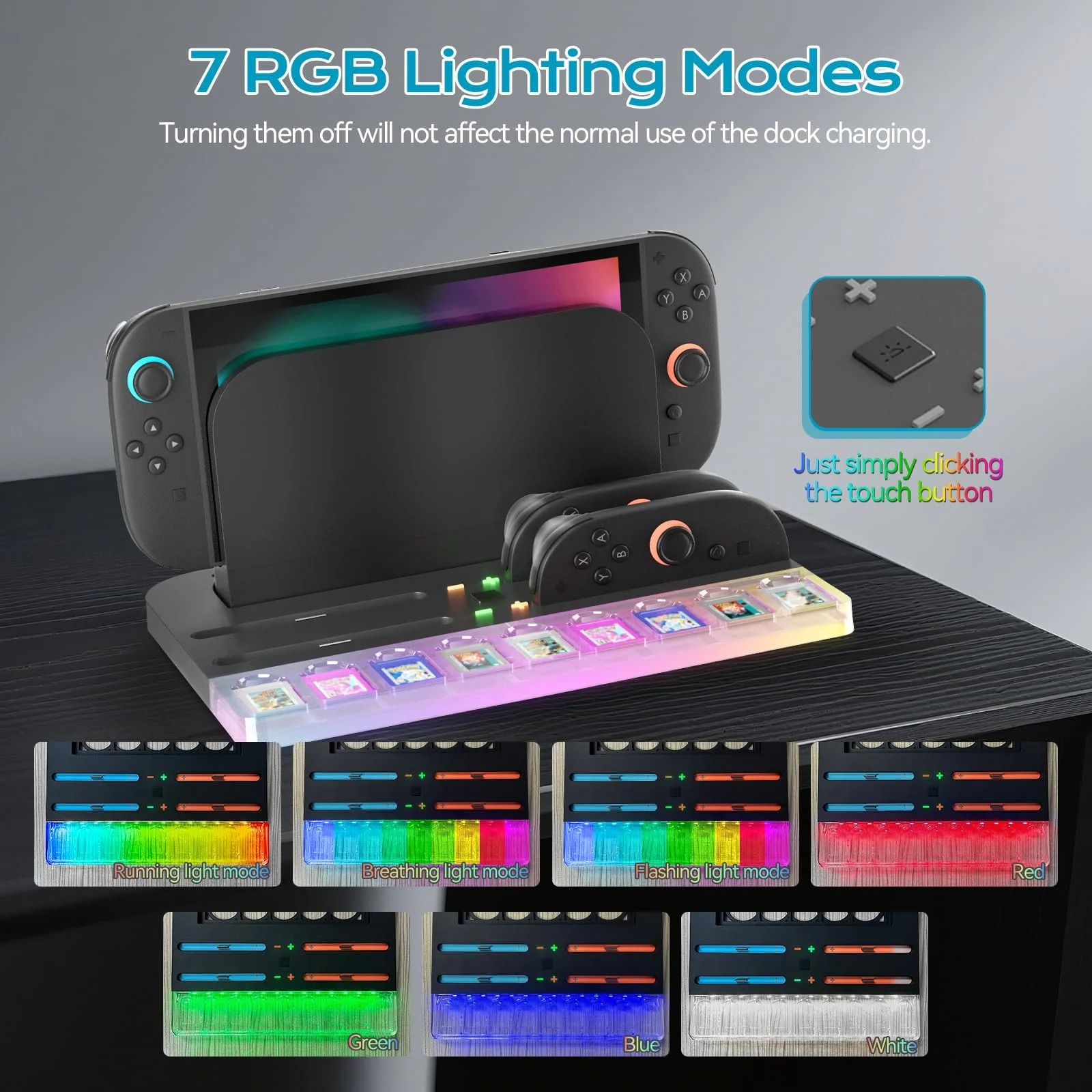 Switch 2 Charging Dock Station - Controller Charger with 7 RGB Lights, 9 Game Slots & Cooling Fan Image