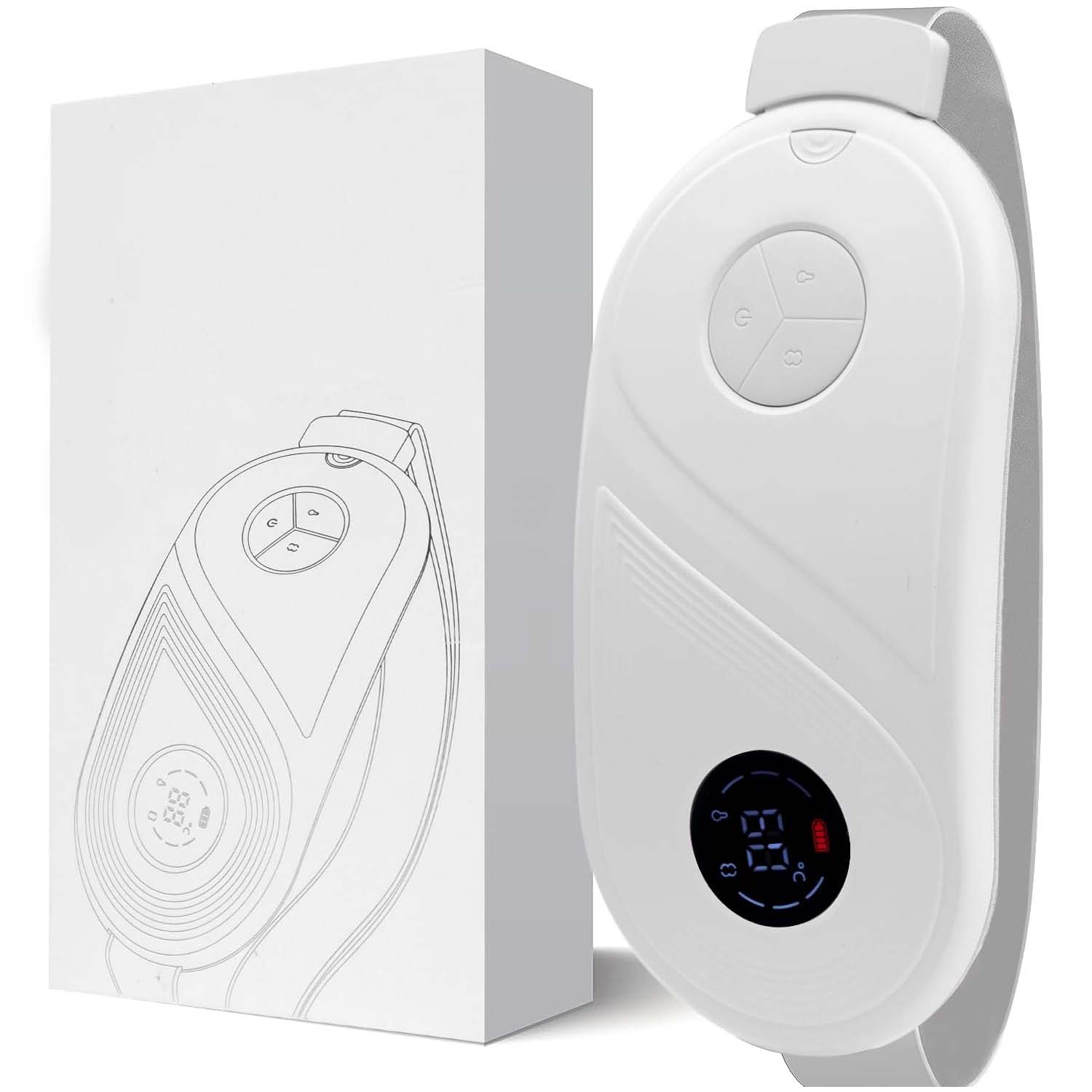 Electric Heating Pad for Cramps - Upgraded Portable Cordless Heating Pad with Adjustable Heat, Soft White Design Image