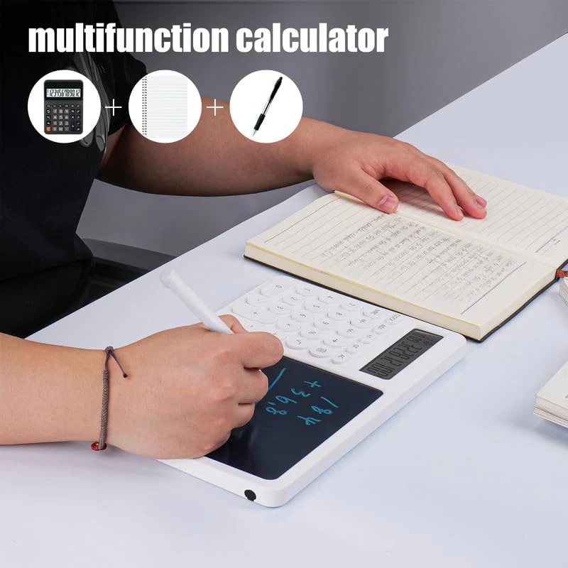 Calculator LCD Writing Tablet | 2-in-1 Digital Notepad and Calculator | Portable Electronic Memo Pad for Office, School, and Home | Eco-Friendly Reusable Screen Image